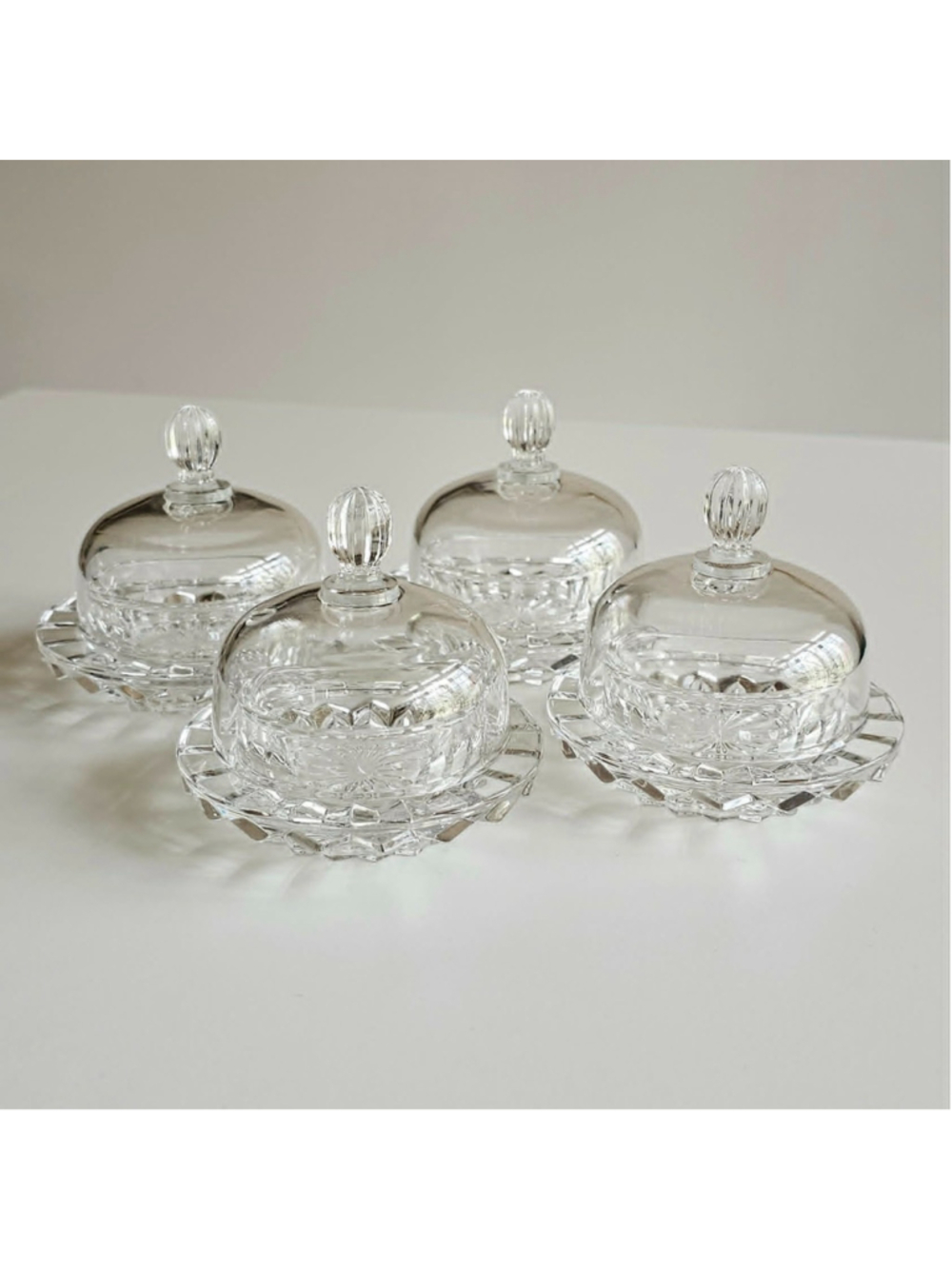 Set of 4 Mikasa Salina Crystal Individual Butter Dishes with Dome Lids